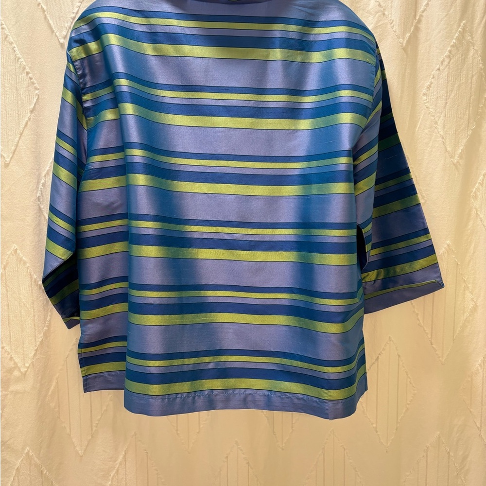 Preston & York Blue and Green Striped Silk Shirt - Picture 3 of 5